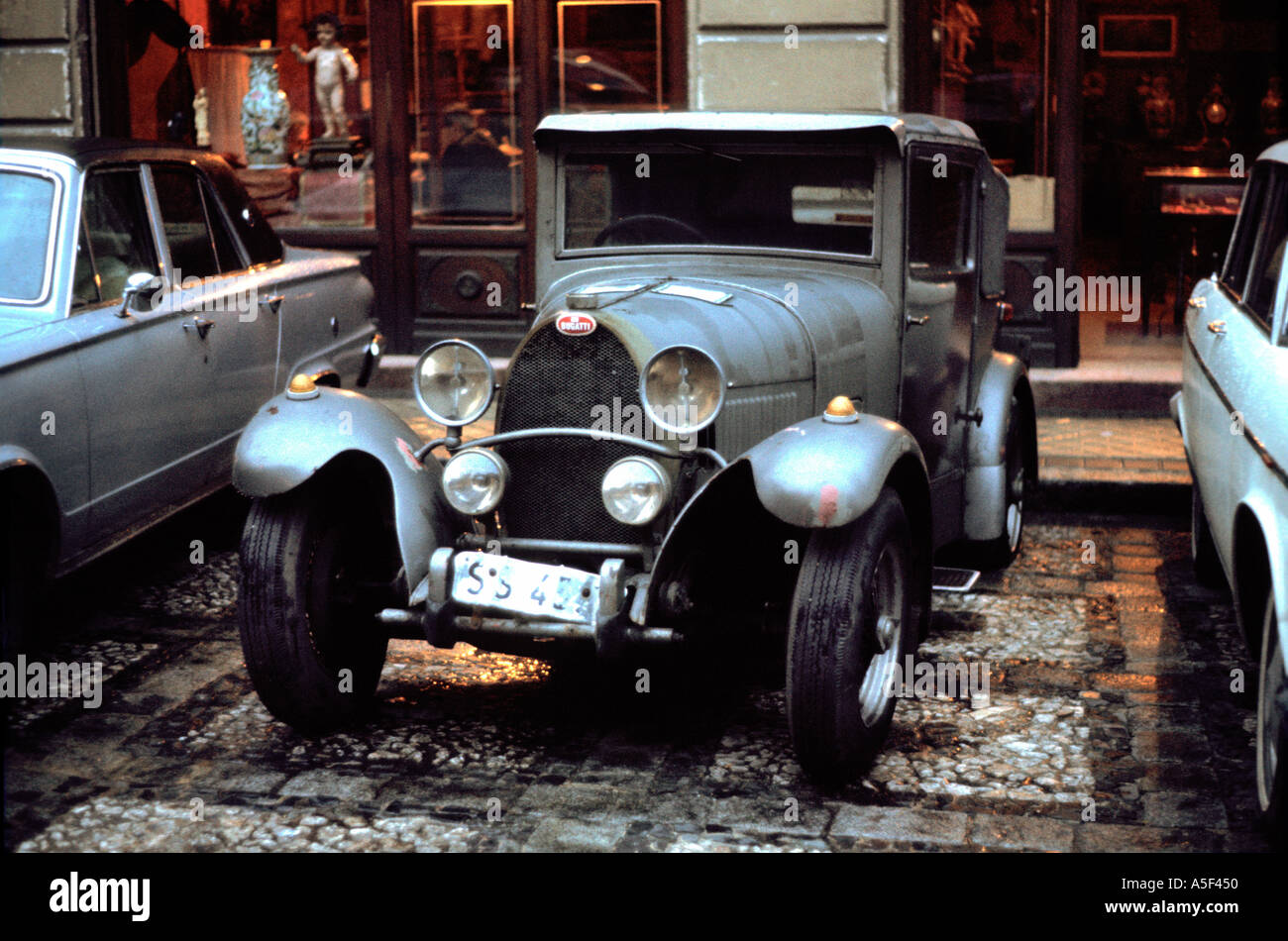 Spain Madrid A vintage Bugatti in a square near the antique market 1969  Stock Photo