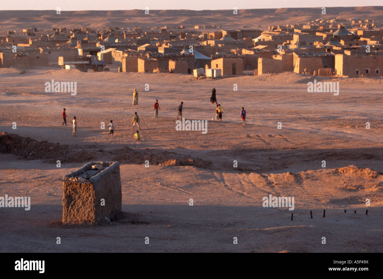 People enjoy their evening in Saharawi refugee camp in Tindouf Western Algeria Stock Photo