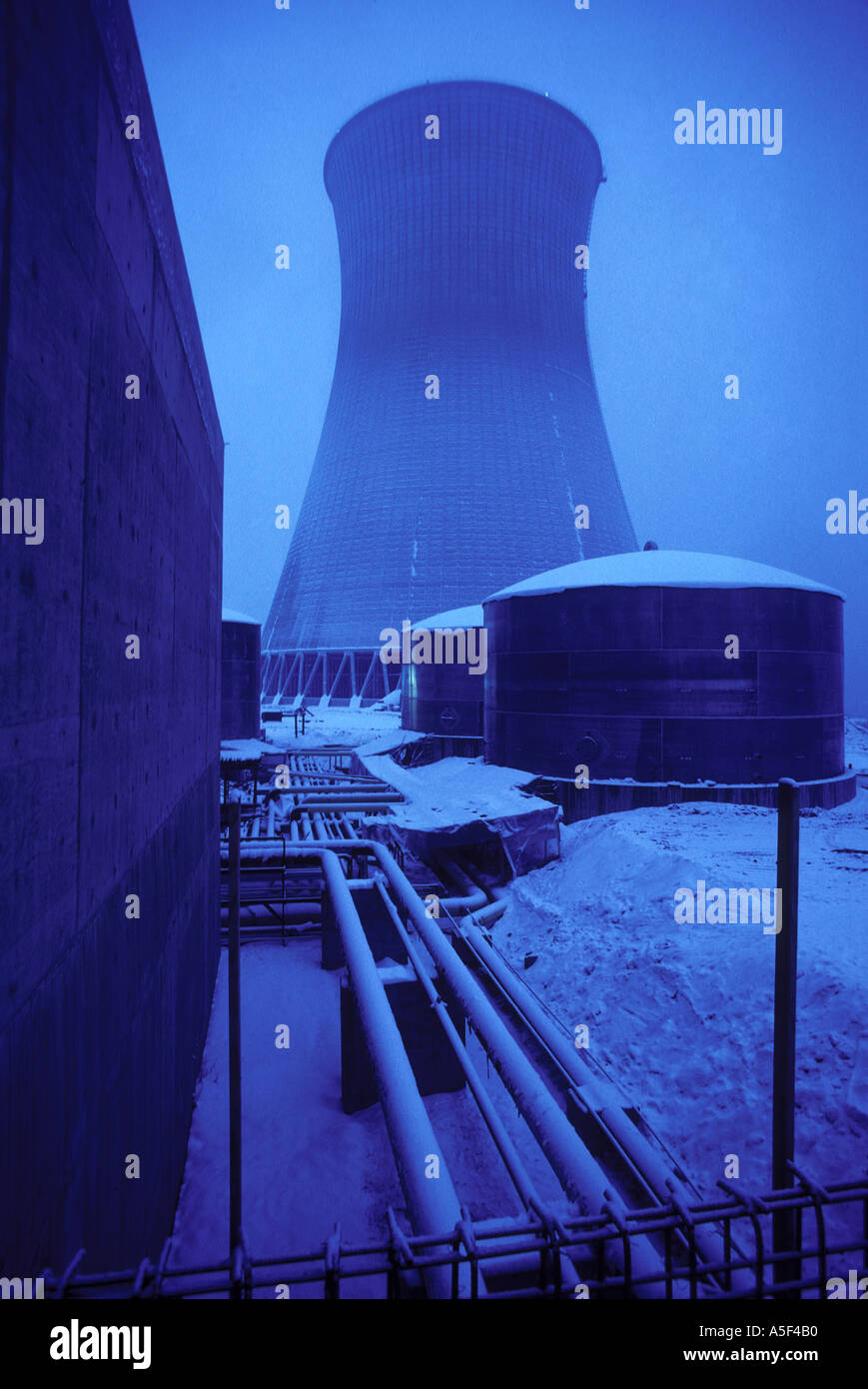 winter snow covered nuclear power plant cooling tower in Ohio Stock Photo Alamy