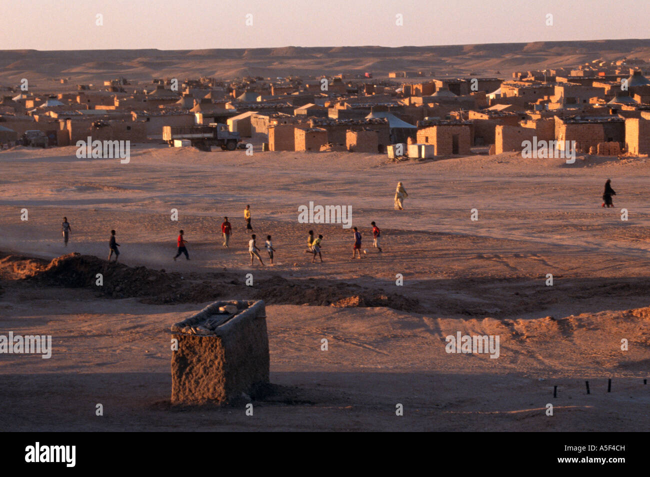 People enjoy their evening in Saharawi refugee camp in Tindouf Western Algeria Stock Photo