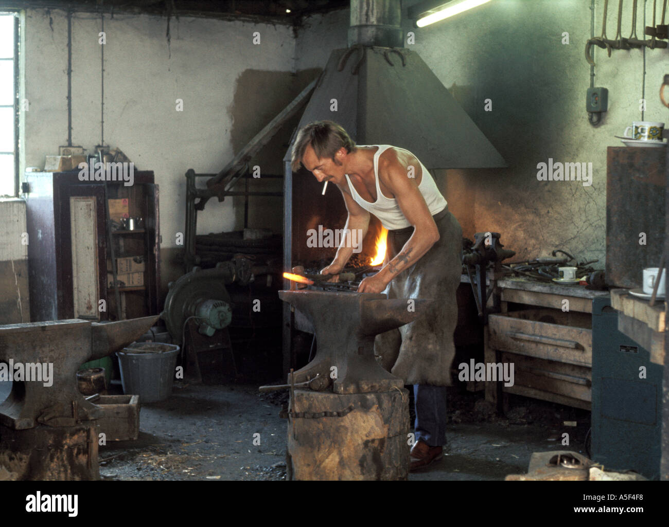 Blacksmith Mac preparing to shoe a horse named Kelly 1970s  Stock Photo