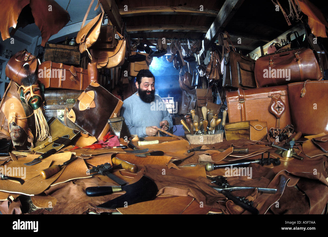 Leather Craftsman Spain Stock Photo Alamy