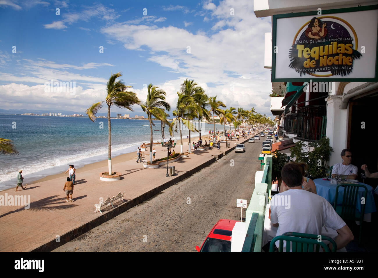 view on Malecon walk from Tequilas de Noche restaurant Stock Photo