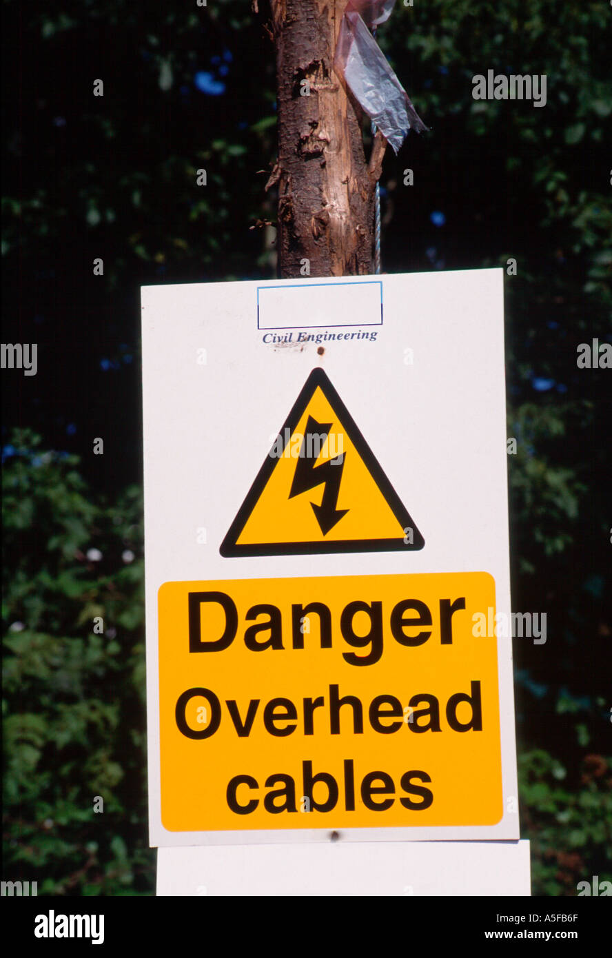 Danger Overhead Cables Sign on Construction Site Stock Photo Alamy