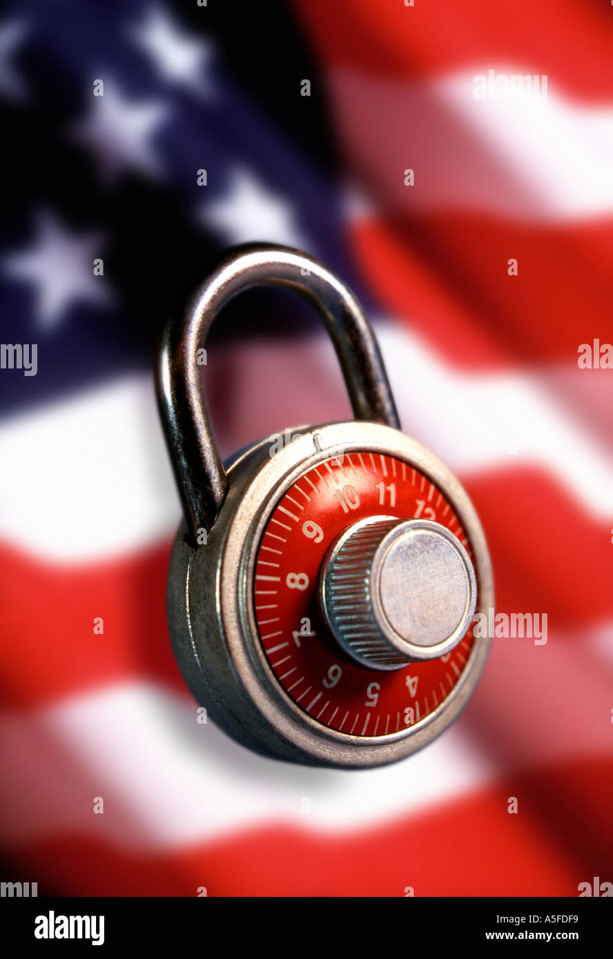 US flag with security lock Stock Photo