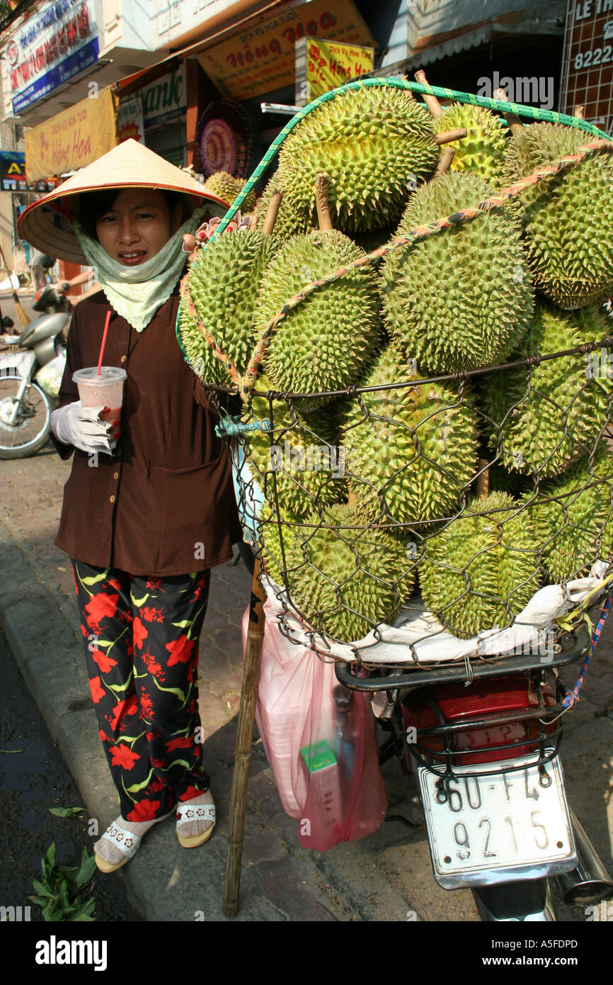 Saigon Durian Vendor Stock Photo