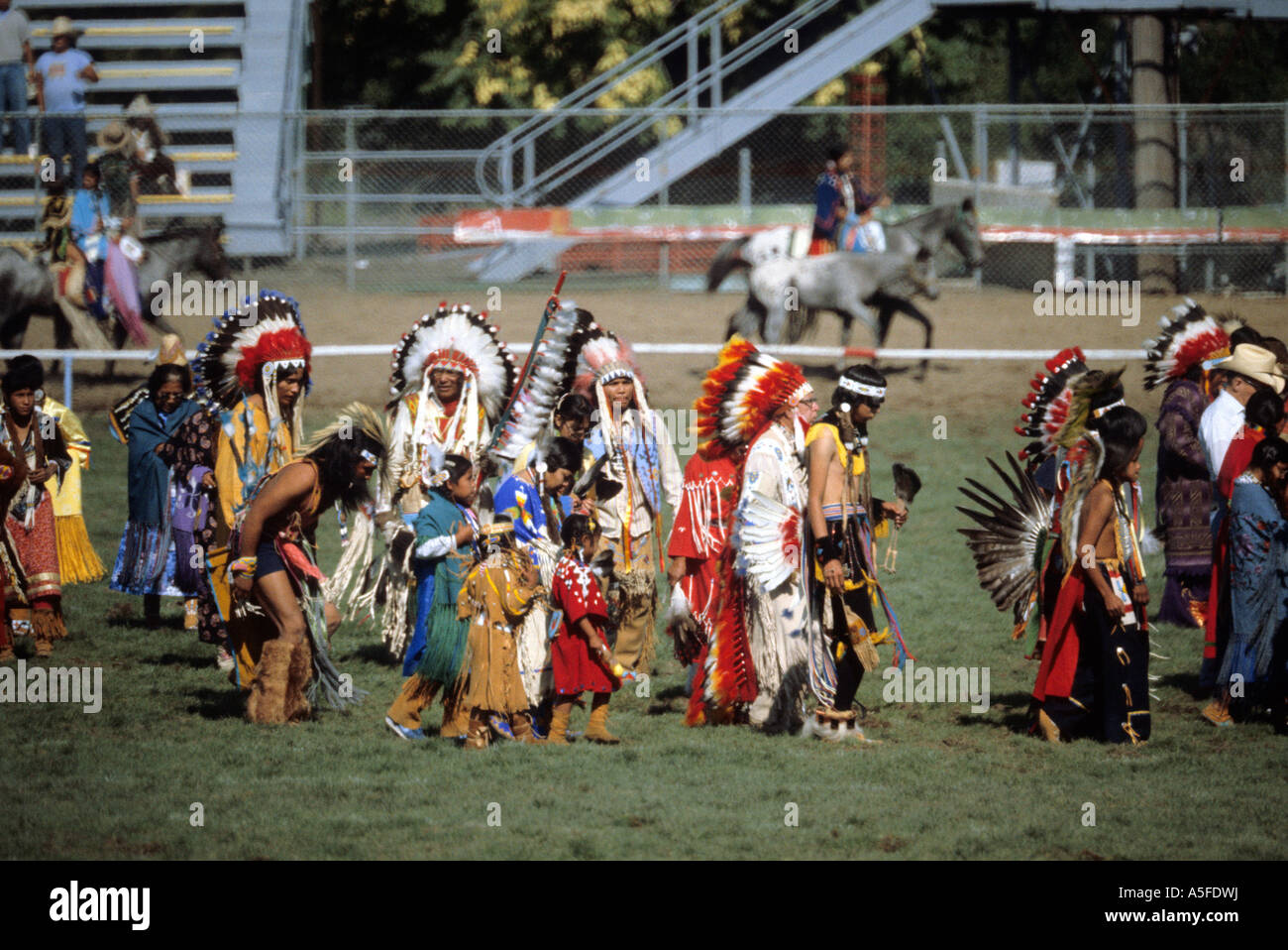 Nez Perce Native American Indians paricipate in a ceremonial parade at Pendelton Oregon Stock Photo