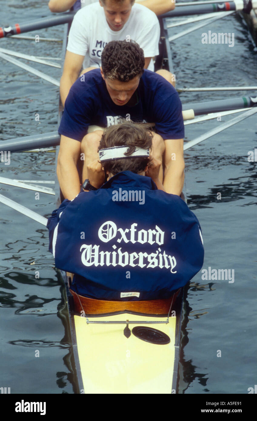 Oxford University oarsmen at Henley Royal Regatta on the River Thames in Oxfordshire England UK Stock Photo