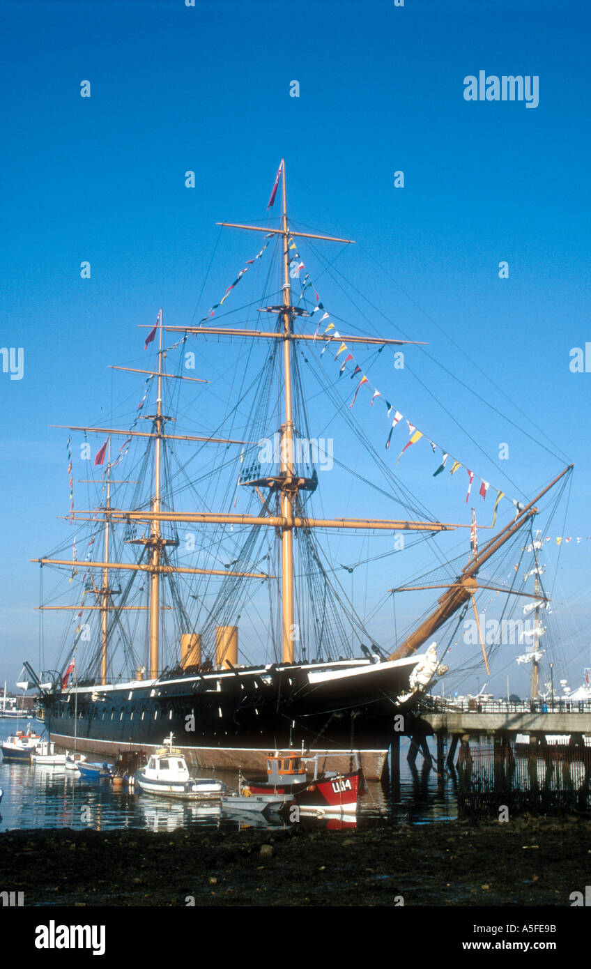 The former First Rate ironclad warship HMS Warrior 1862 at Portsmouth Hampshire England UK Stock Photo