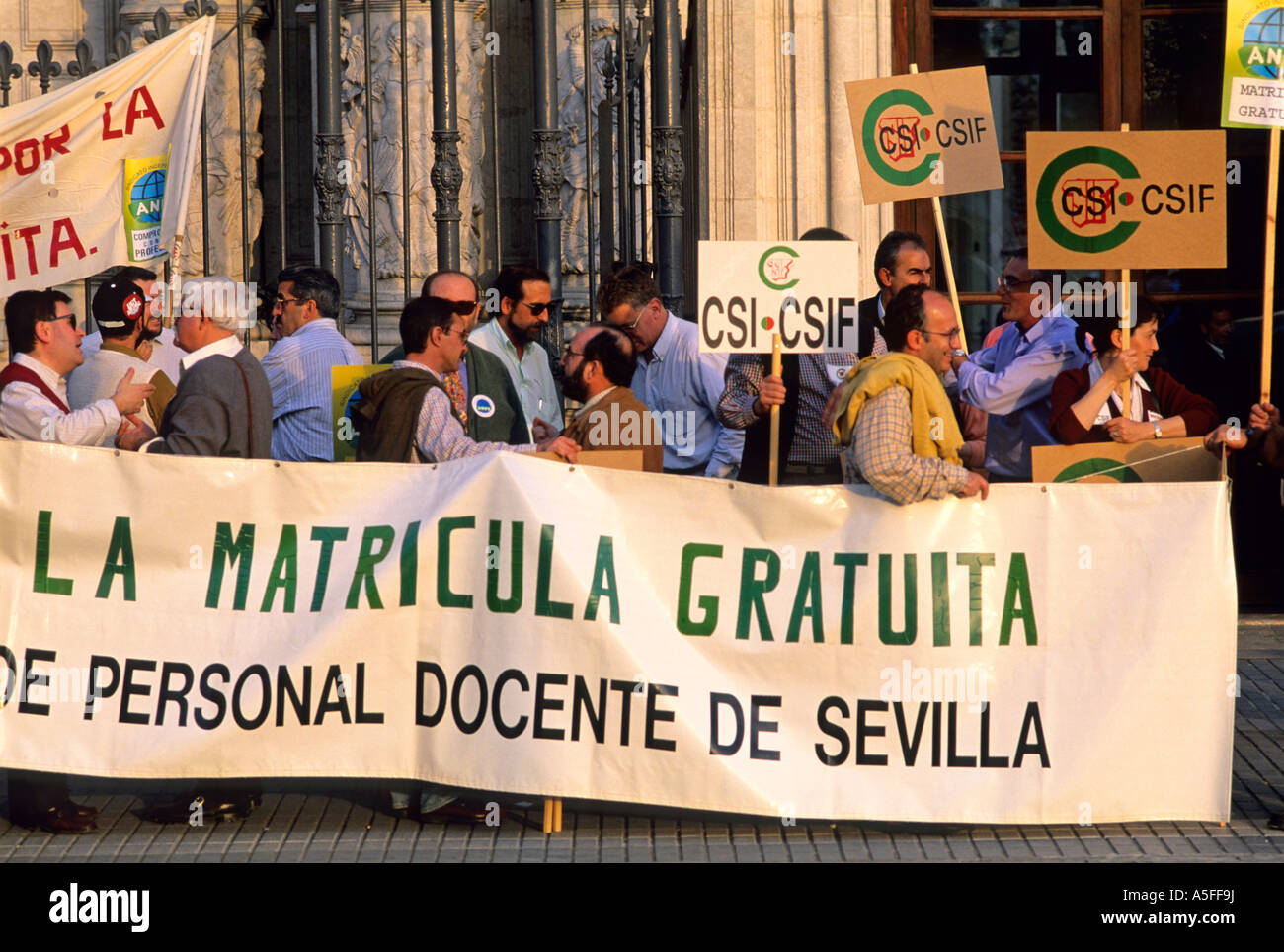 Spanish school teachers demonstrating in Seville Spain Stock Photo