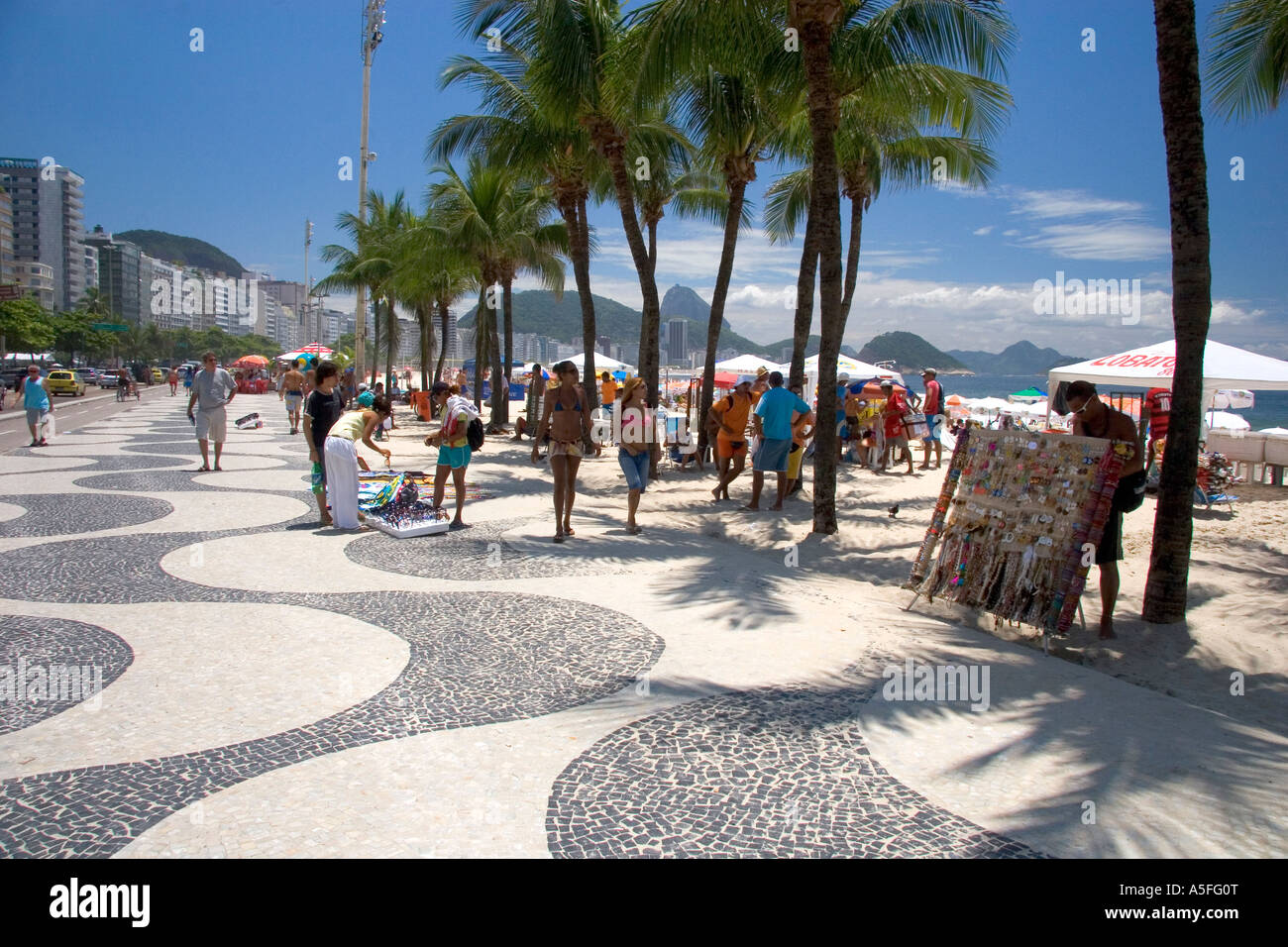 Wave pattern sidewalk at the Copacabana Beach in Rio de Janeiro Brazil Stock Photo