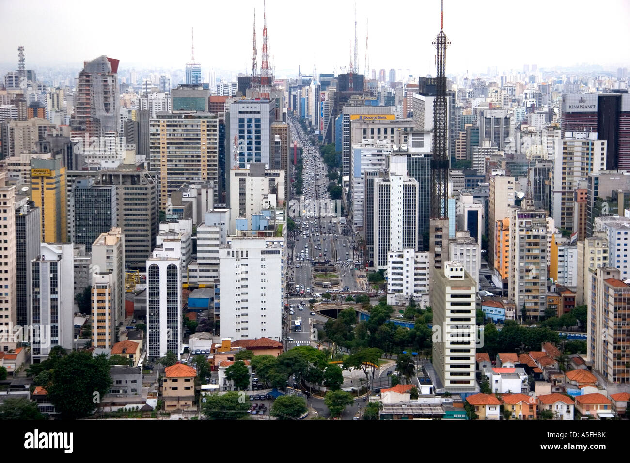 Aerial view of Avenida Paulista and Sao Paulo Brazil Stock Photo