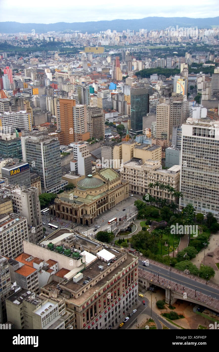 Aerial view of Sao Paulo and the Teatro Municipal Brazil Stock Photo