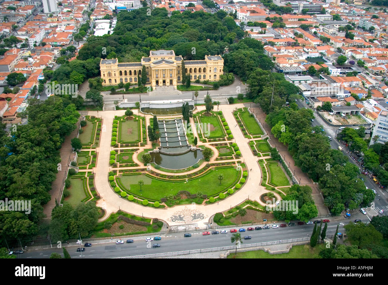 Aerial view of the formal garden at the Museu Paulista in Sao Paulo ...