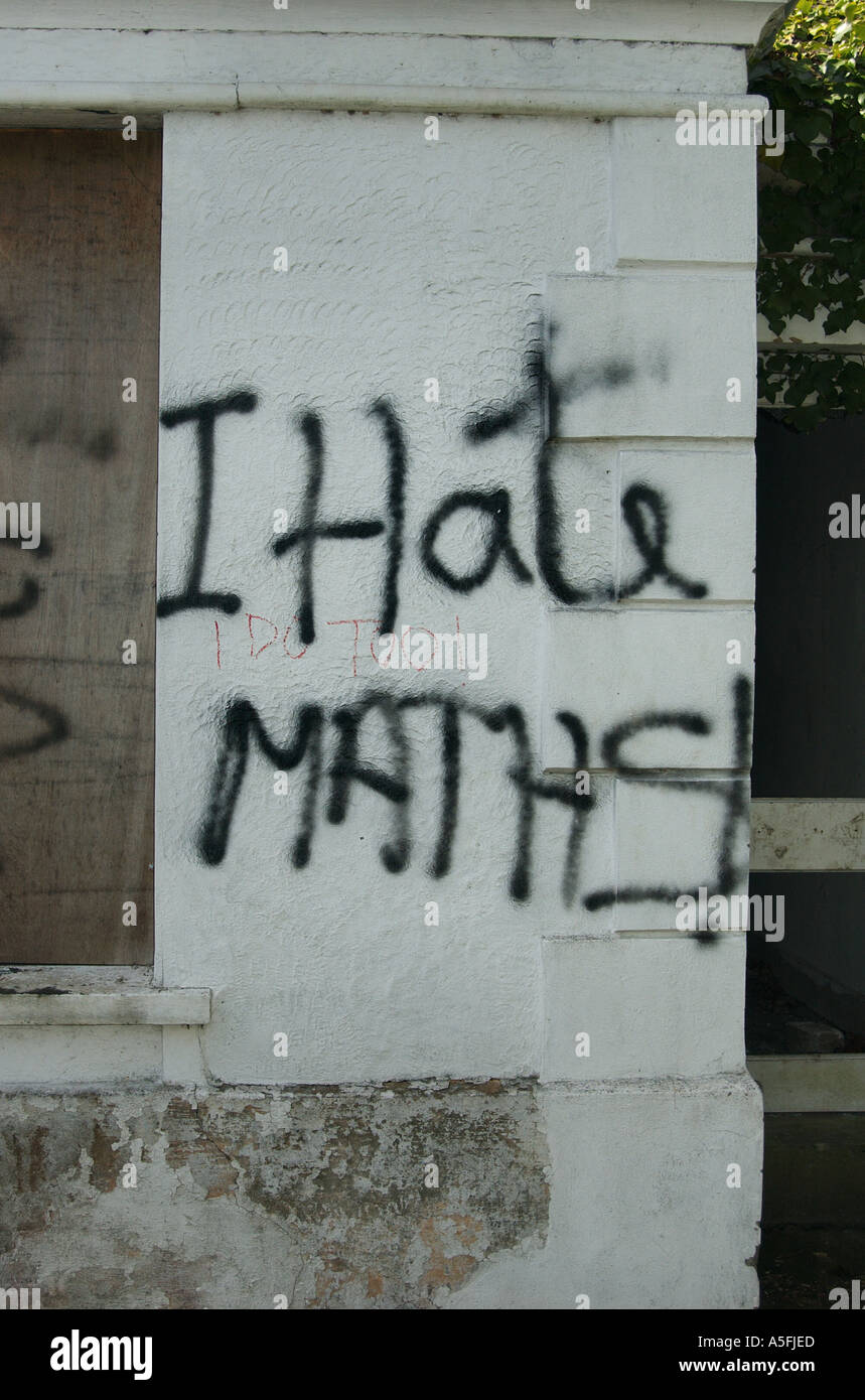 Graffiti saying I Hate Maths on a wall near Coleg Menai Bangor North Wales Stock Photo