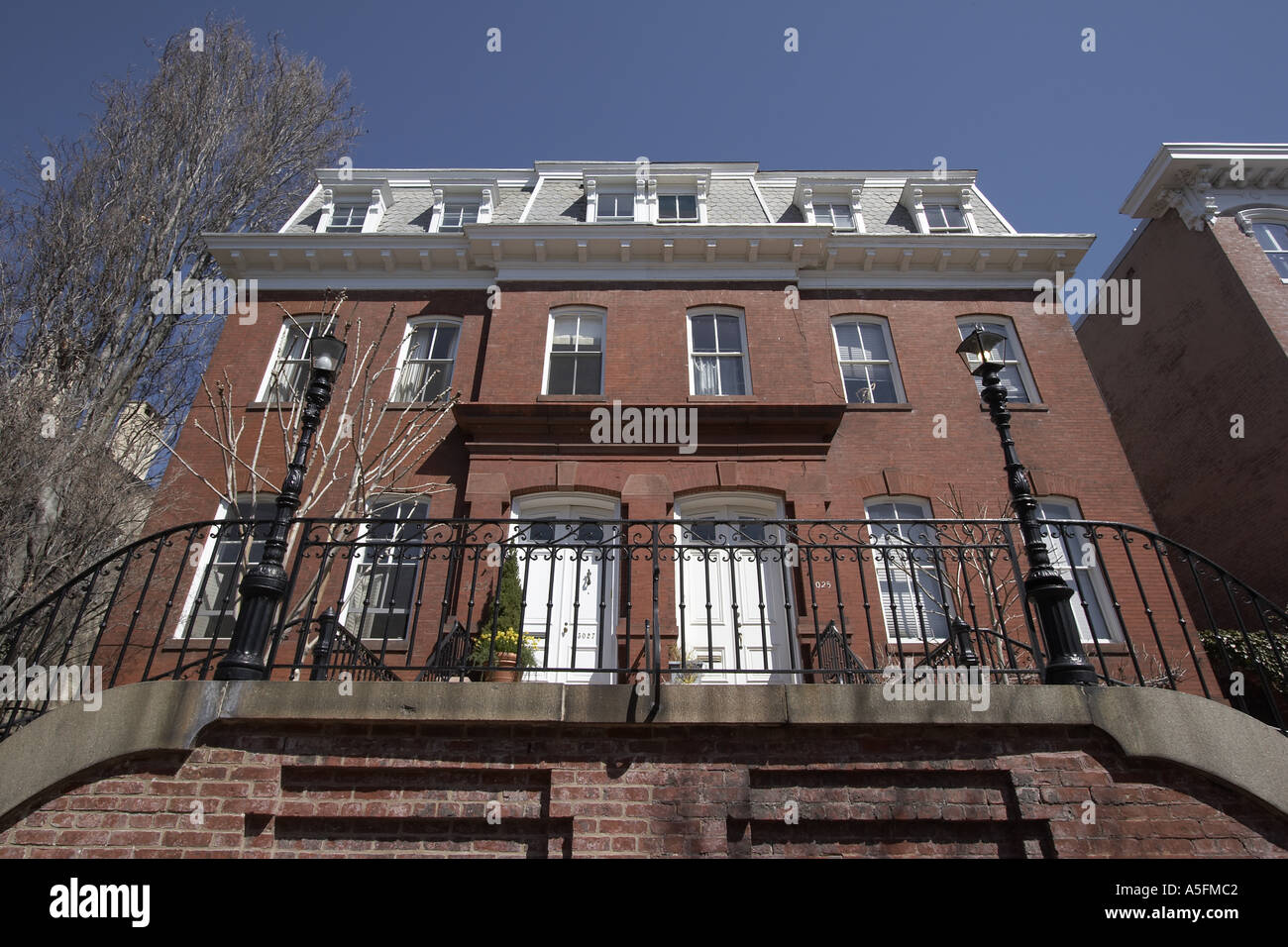 Numbers 3025 and 3027 N Street houses in Georgetown area of Washington DC USA Stock Photo
