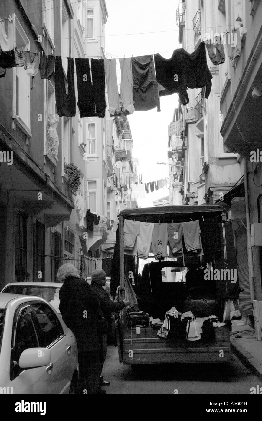 BUYING CLOTHES FROM A TRUCK IN BEYOGLU, ISTANBUL, TURKEY Stock Photo