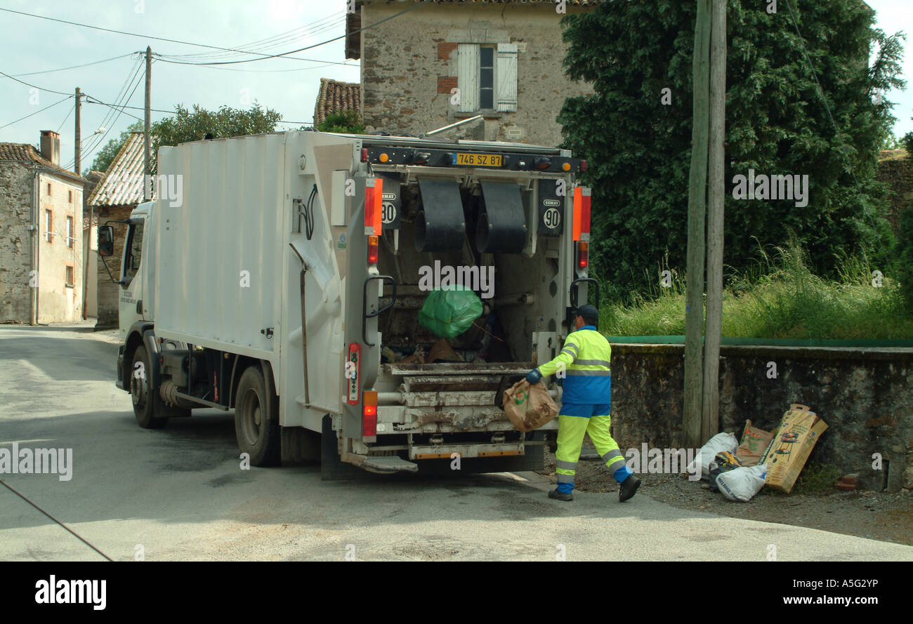 refuseMBF1687 Haute Vienne Limousin France The weekly refuse collection in a small rural village in France Stock Photo