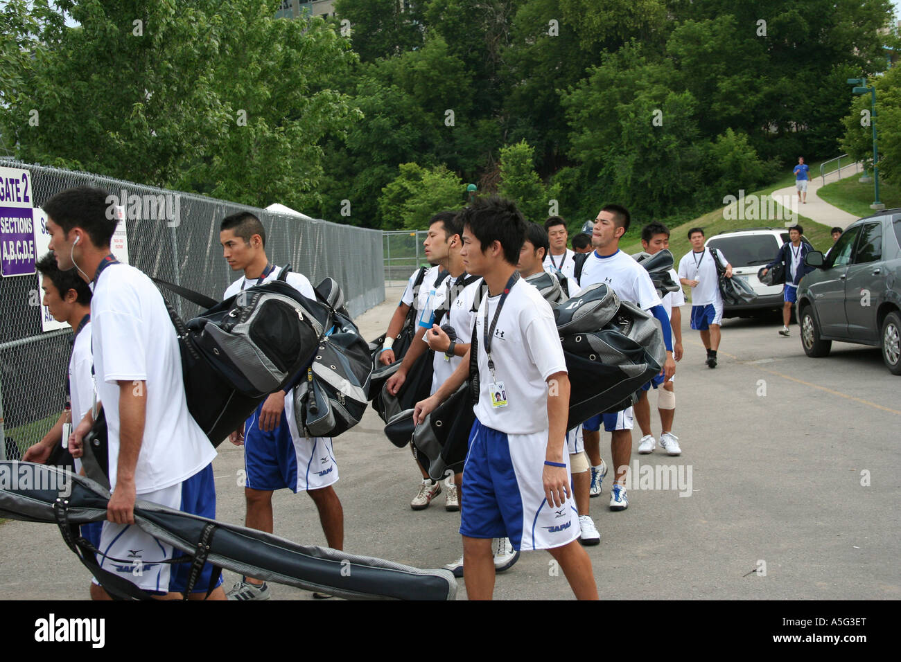 Team Japan arriving at TD Waterhouse Stadium during World Lacrosse