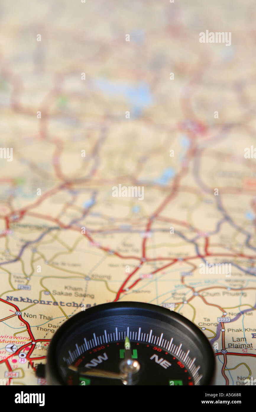 Route map and compass Stock Photo Alamy
