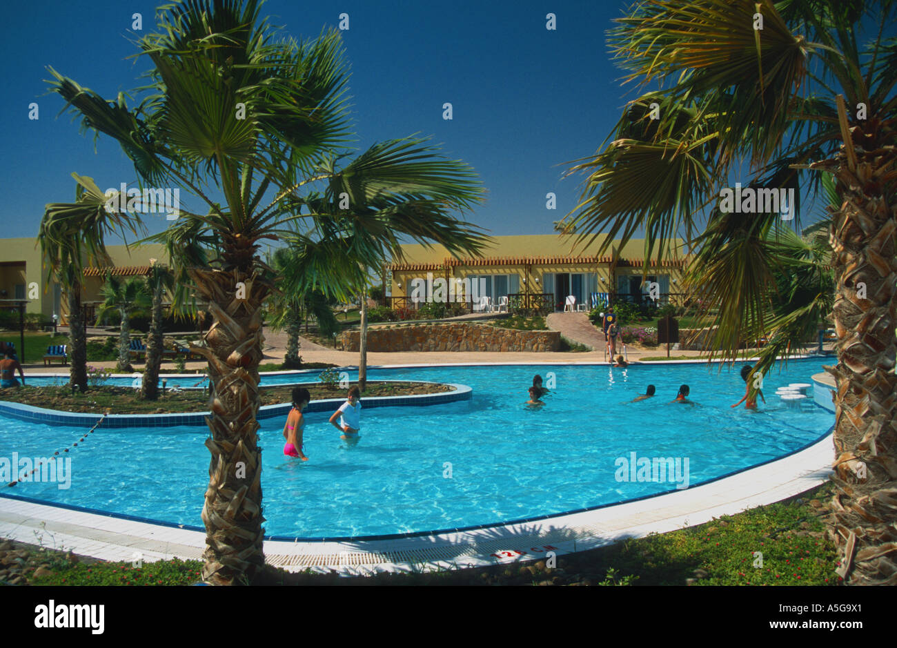 Swimming pool at Sol Y Mar Hotel Marsa Alam Red Sea Egypt diving Stock