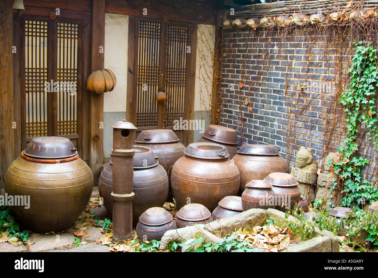 Large Traditional Clay Pottery Courtyard Garden Insadong Seoul Korea Stock Photo