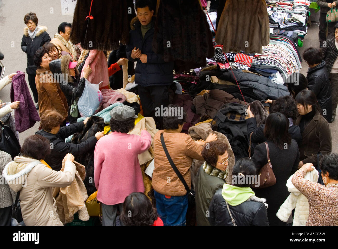 Korean Women Shopping for Luxury Fur Coats Namdaemun Market Seoul Stock Photo