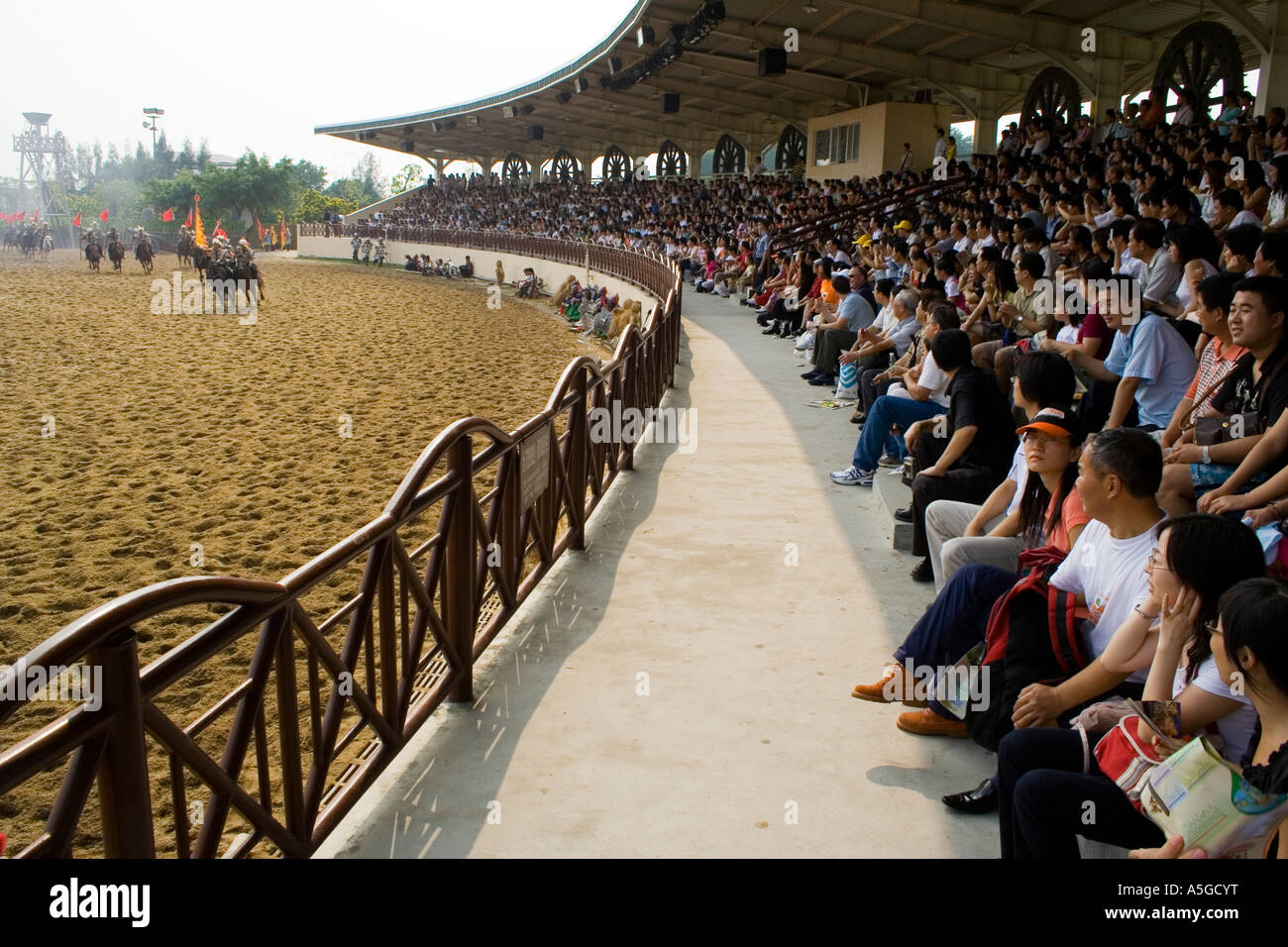 Audience Watching Mongol Reenactment Splendid China Cultural Theme Park Shenzhen China Stock Photo