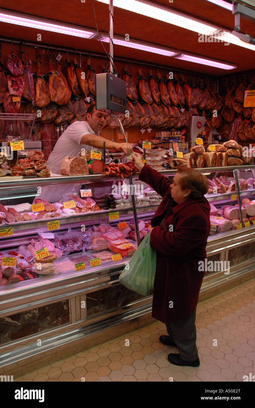 A food market scene inside the Mercado Central  food market, Valencia, Spain Stock Photo