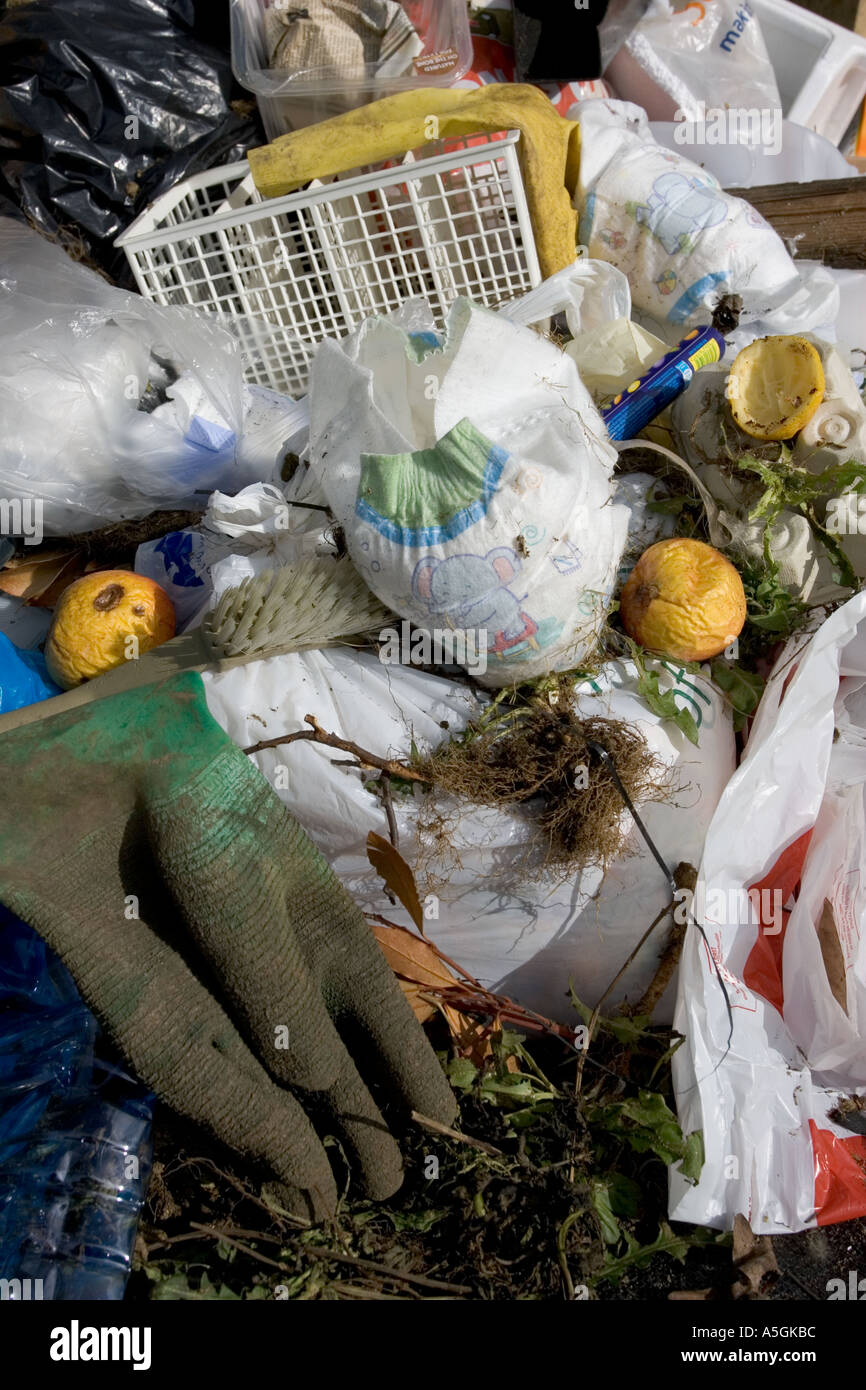 Disposable nappies amidst rubbish on landfill Cotswolds UK Stock Photo