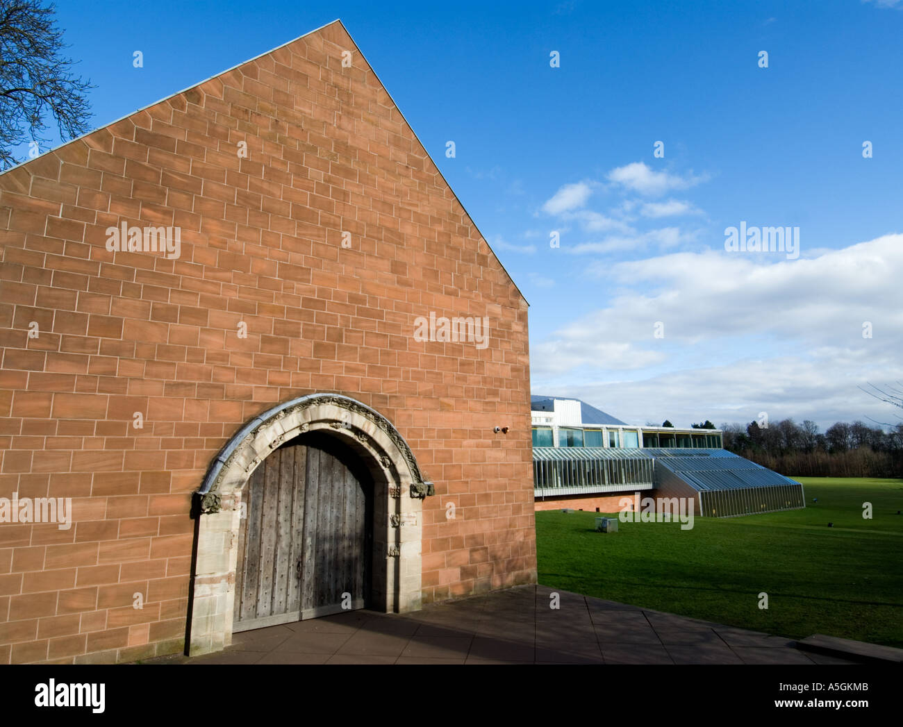 Exterior view of entrance to Burrell Museum in Pollok Park Glasgow UK Stock Photo