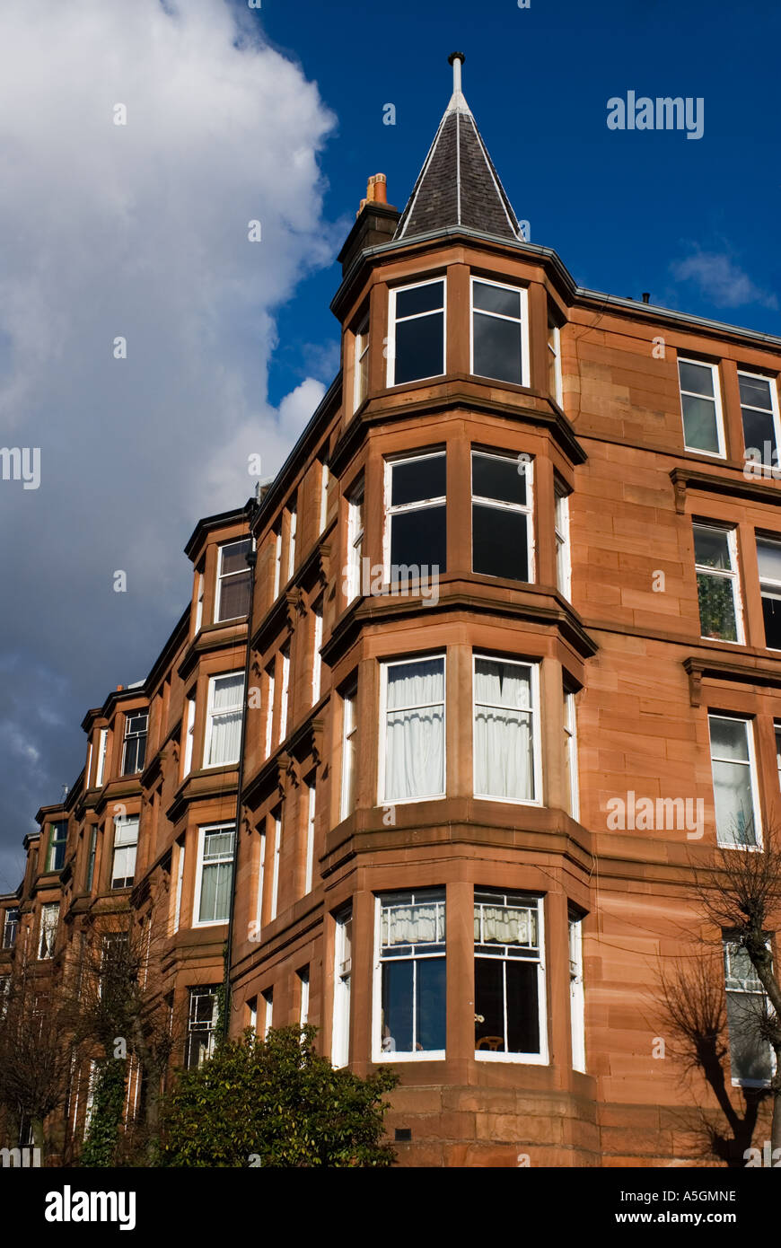 Typical red sandstone built tenement housing in affluent Glasgow West