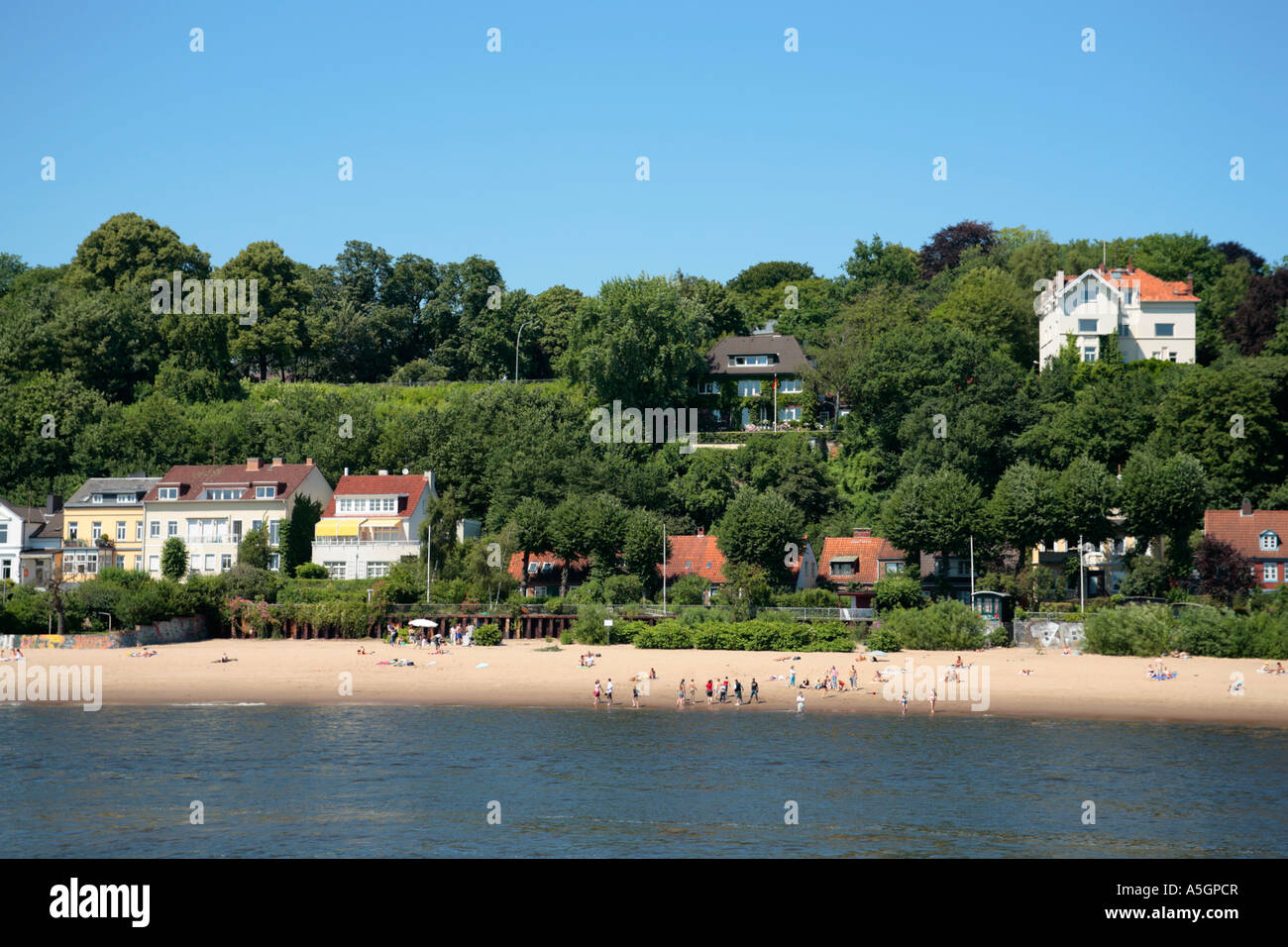 beach at River Elbe in Hamburg Stock Photo