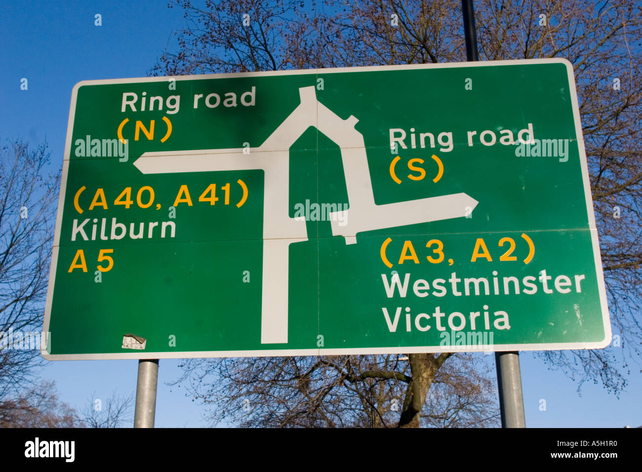 London Green Road Traffic Signs Stock Photo Alamy