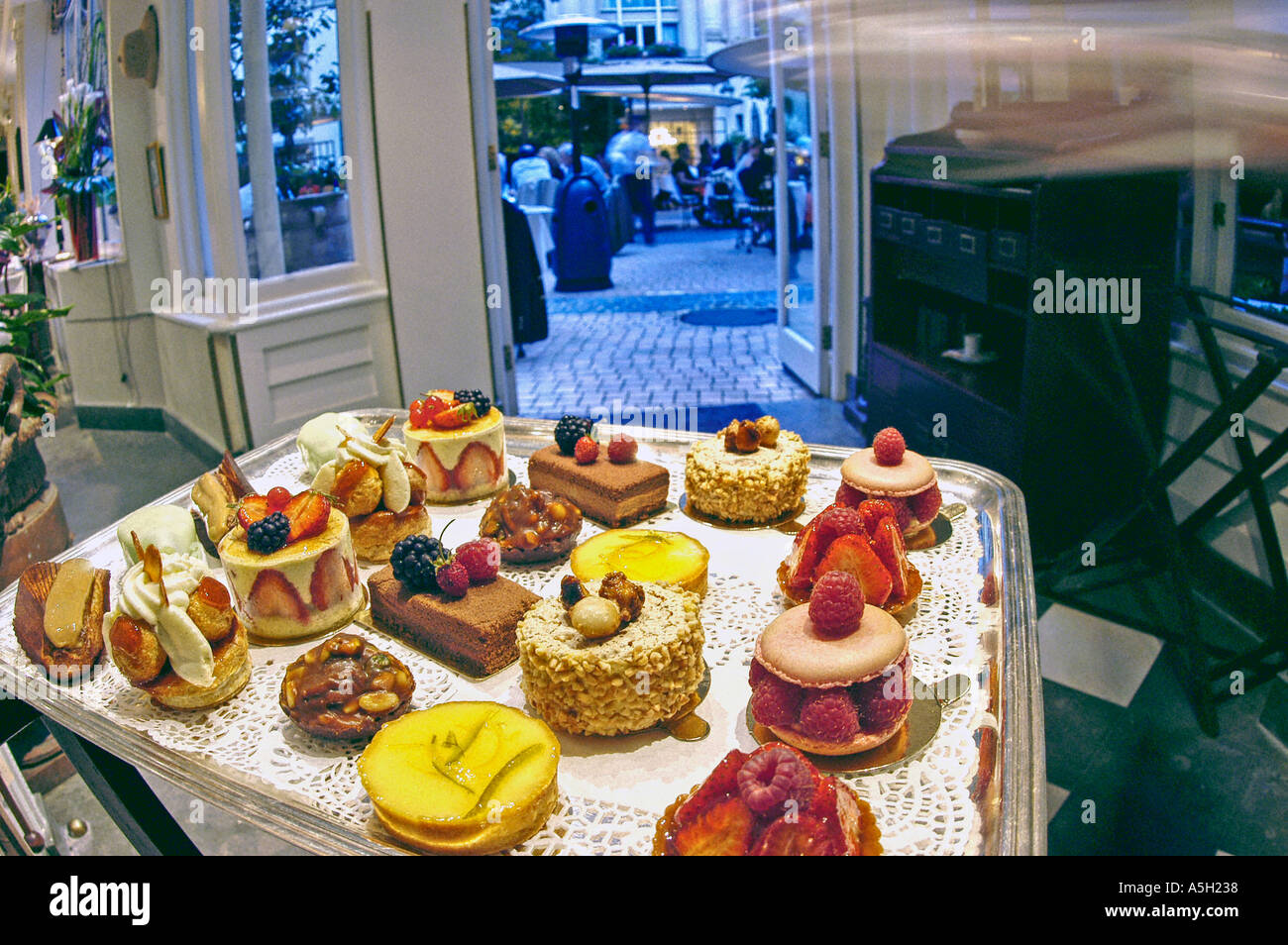 French Desserts Display CONTEMPORARY French restaurant, indoors, Paris