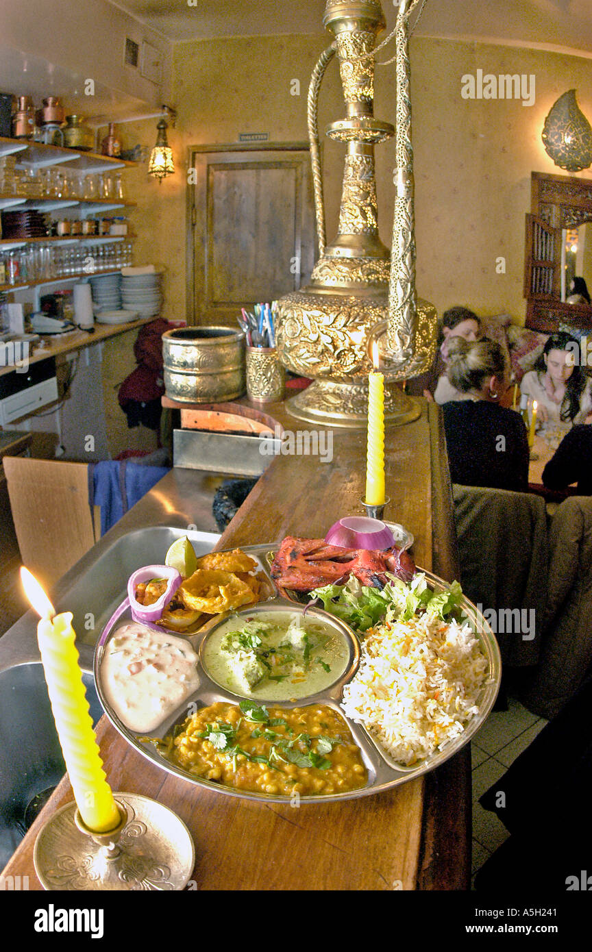 Paris France, Indian Food on Counter in 'Kastoori Restaurant » Table inside Dining Room Stock Photo
