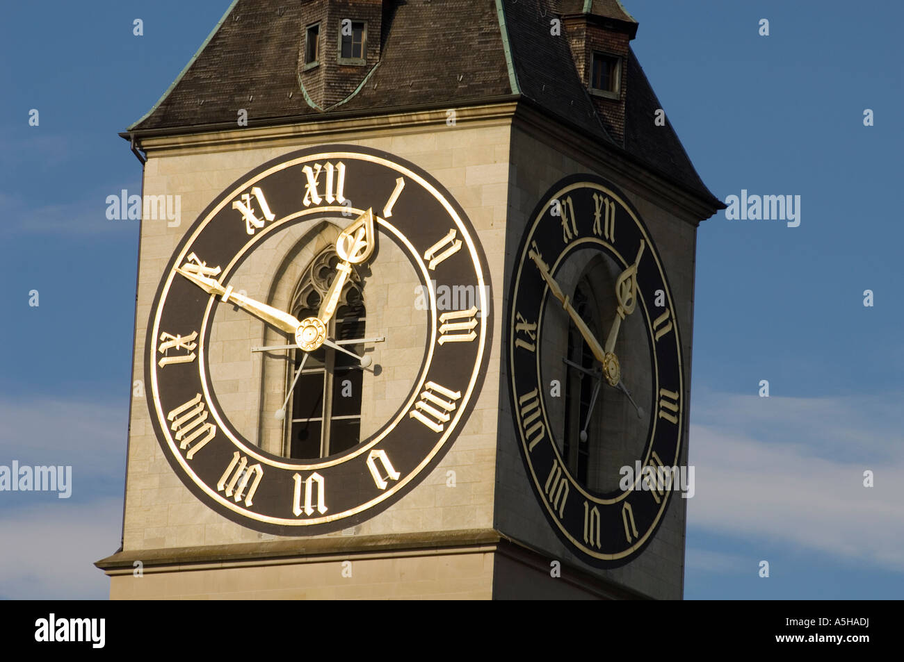 The clock tower of Saint Peter's Church, Zurich, Switzerland Stock