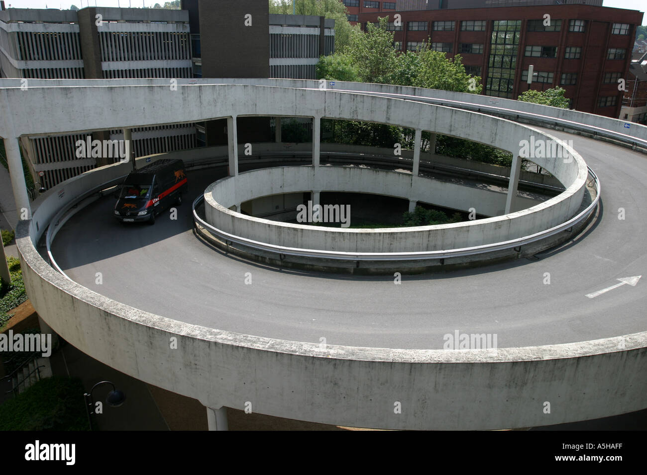 A concrete spiral ramp part of the Brunel Shopping Centre in Swindon Wiltshire Stock Photo