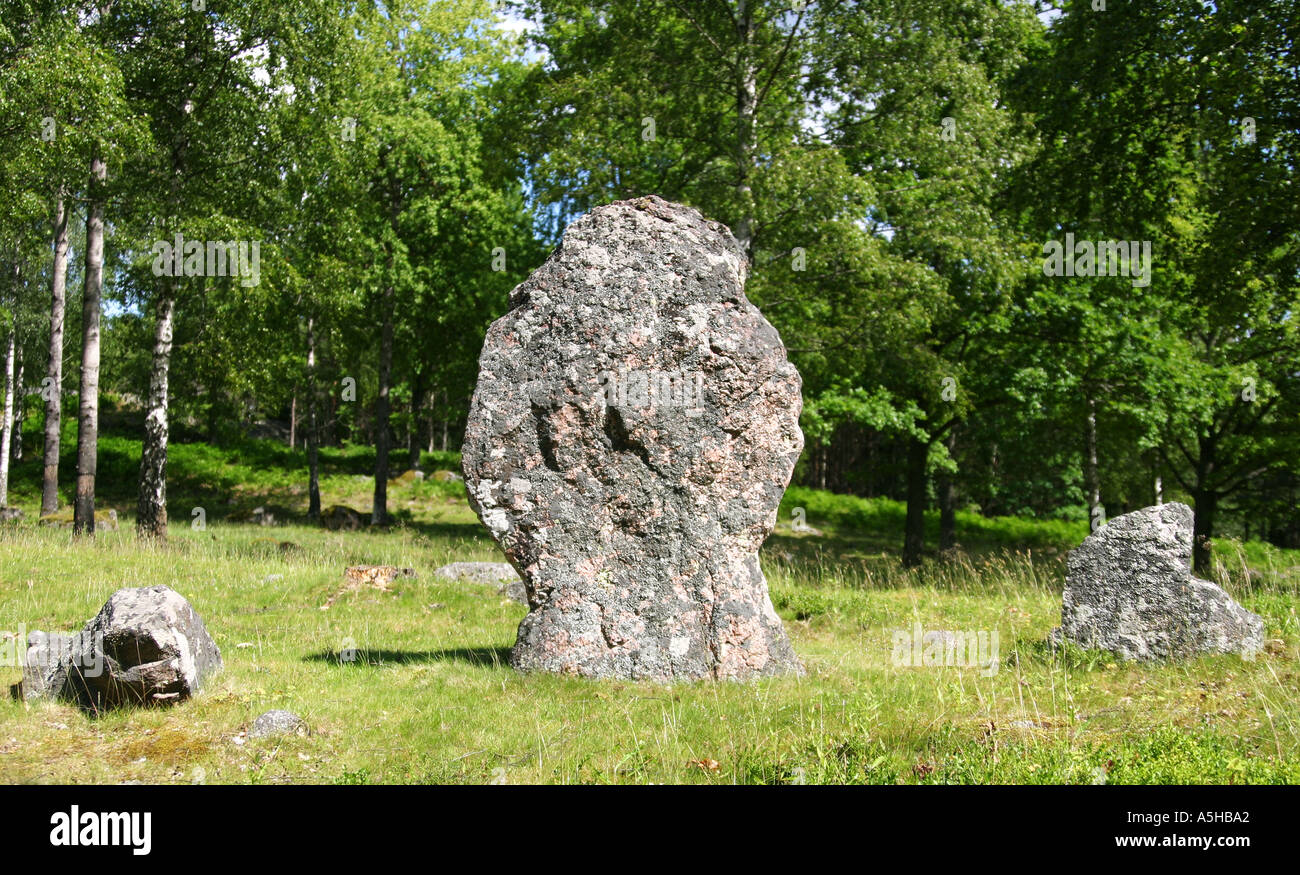 Iron age gravestones Sweden Stock Photo