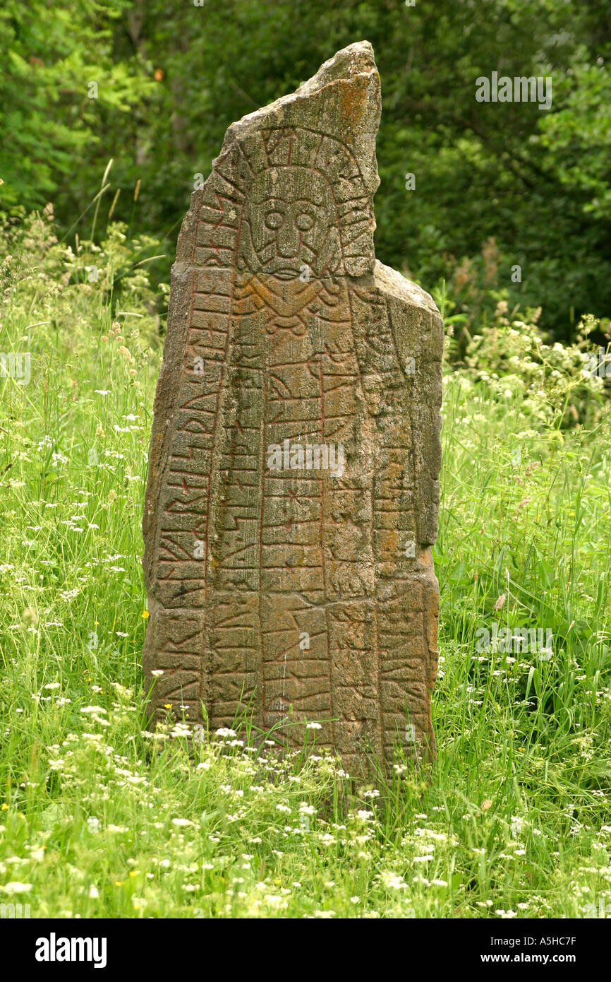Viking rune stone with Christ Stock Photo