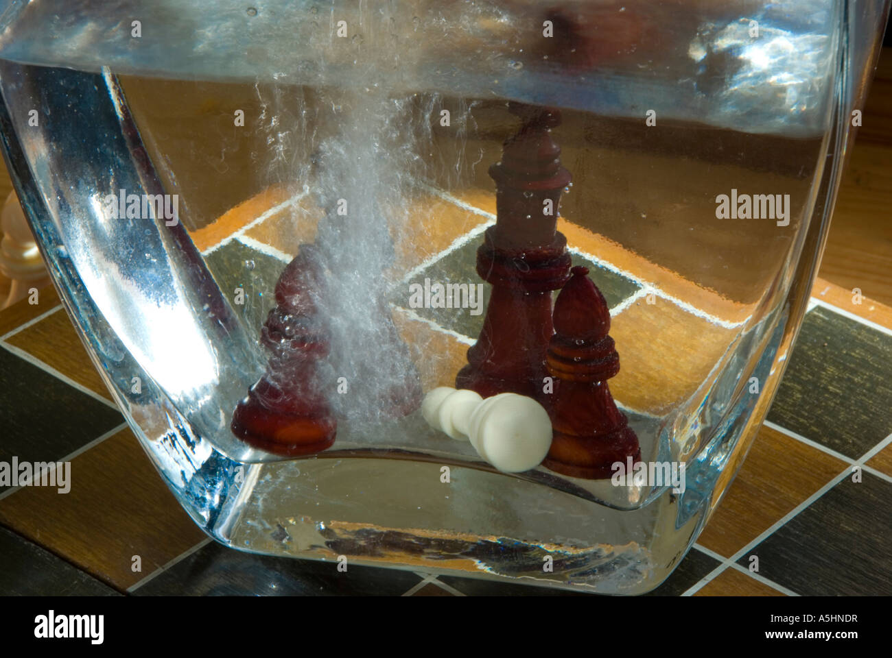 chess pieces in a bowl of water with bubbles Stock Photo - Alamy