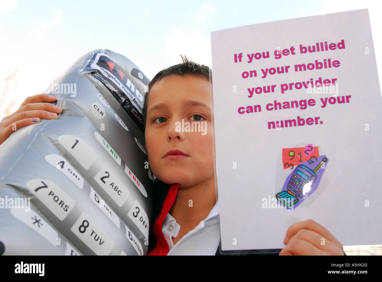 School pupil endorsing campaign about Bullying via Mobile phones