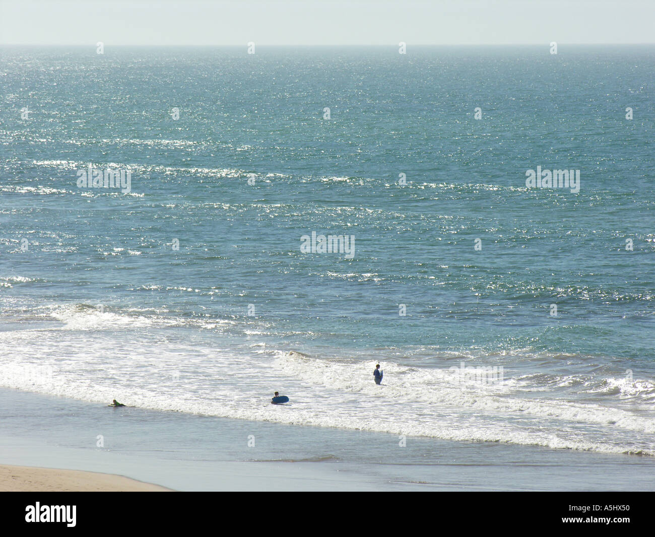 Three people body surfing with boogieboards Stock Photo Alamy