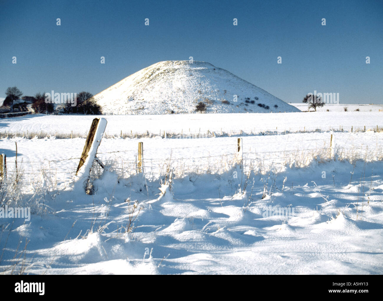 Neolithic Silbury Hill in winter Wiltshire UK, landscape Stock Photo ...