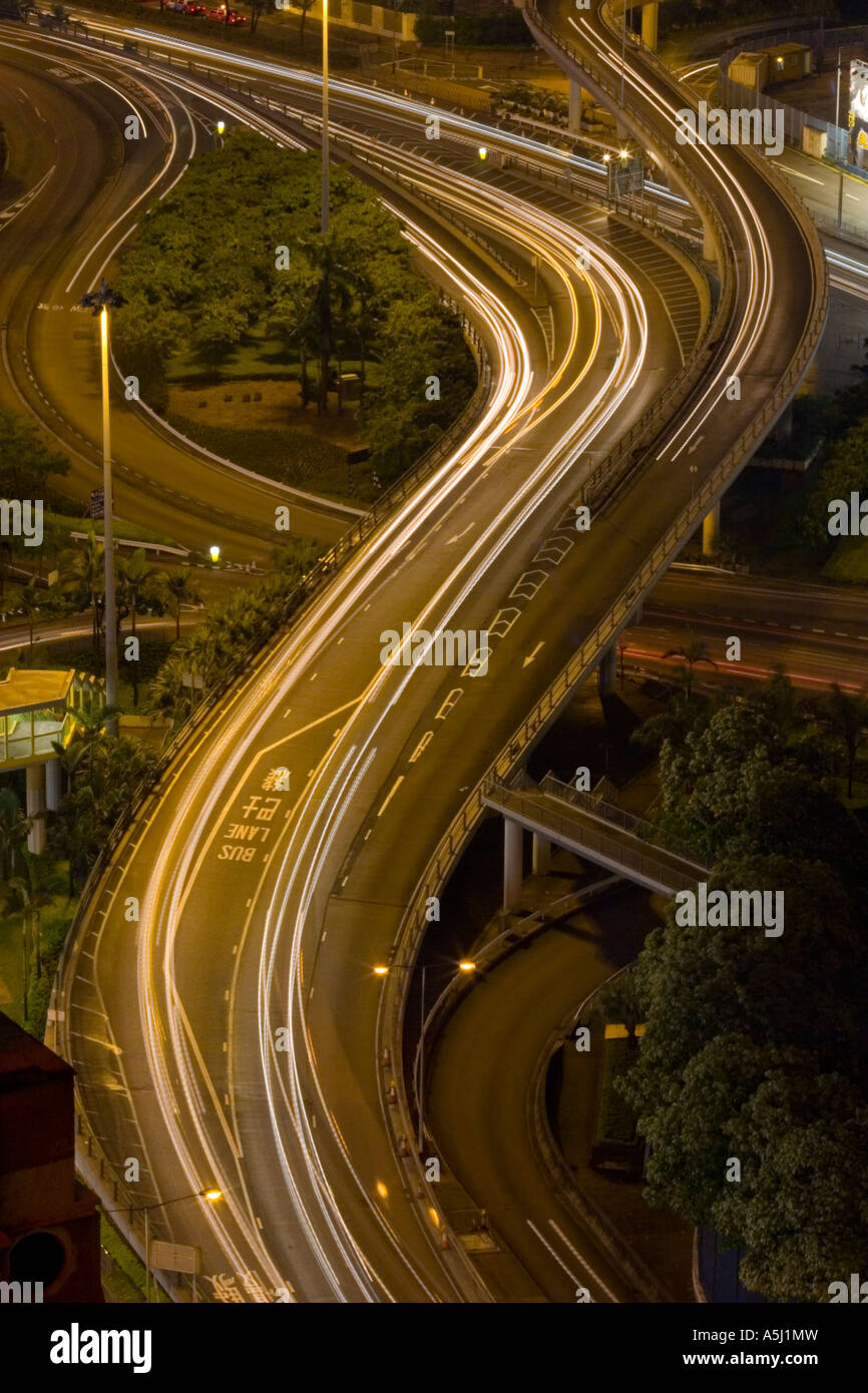 Car Light Trails at Night Hong Kong Flyover Stock Photo - Alamy