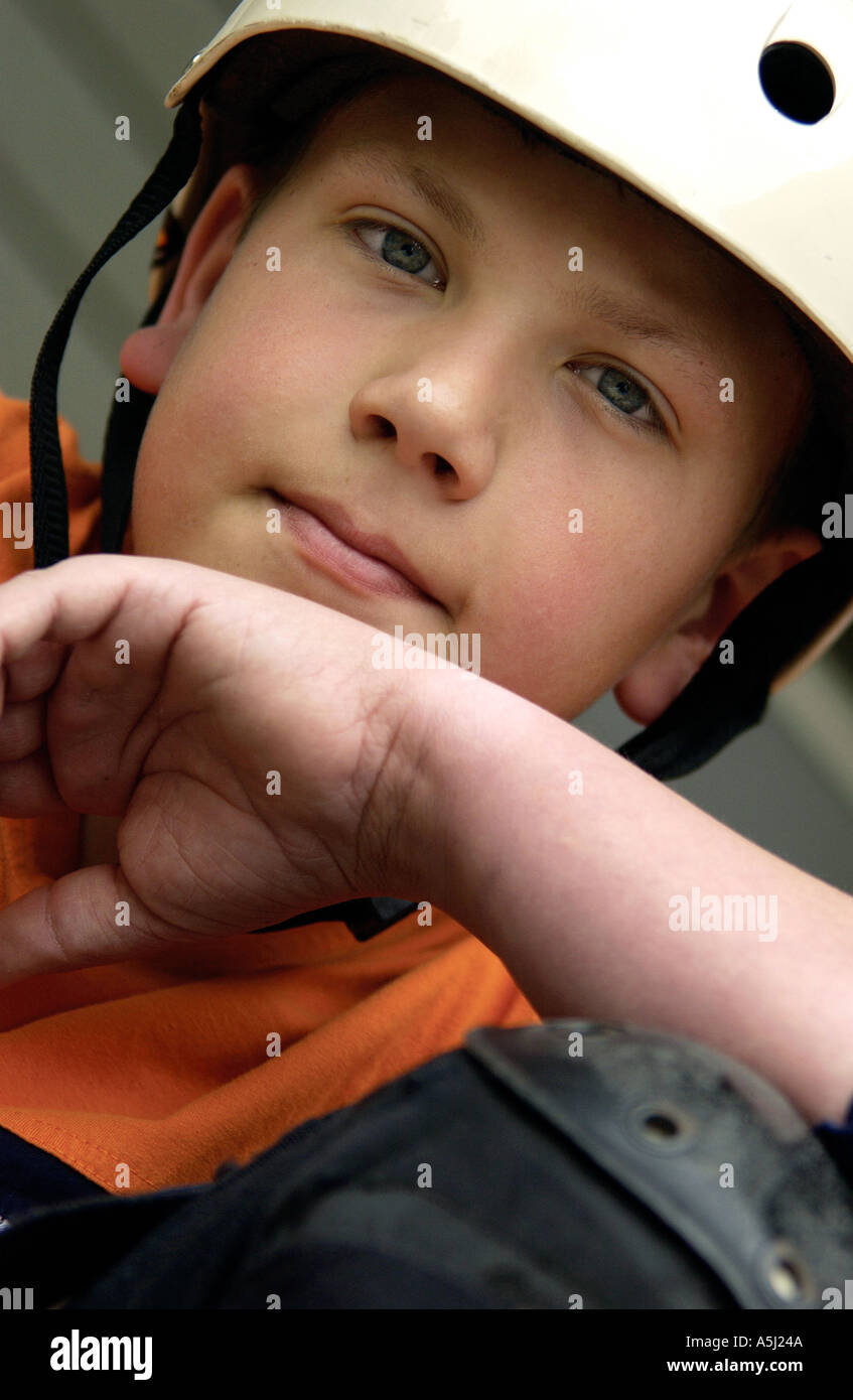 Boy wearing safety gear Stock Photo Alamy