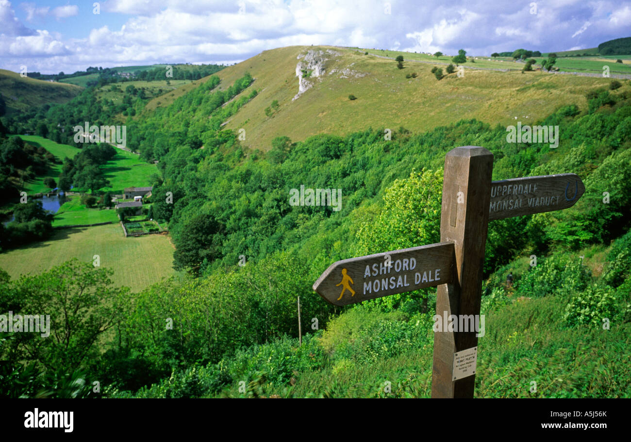 View of footpath sign at Monsal Head near Bakewell in the Peak District Derbyshire England UK Stock Photo