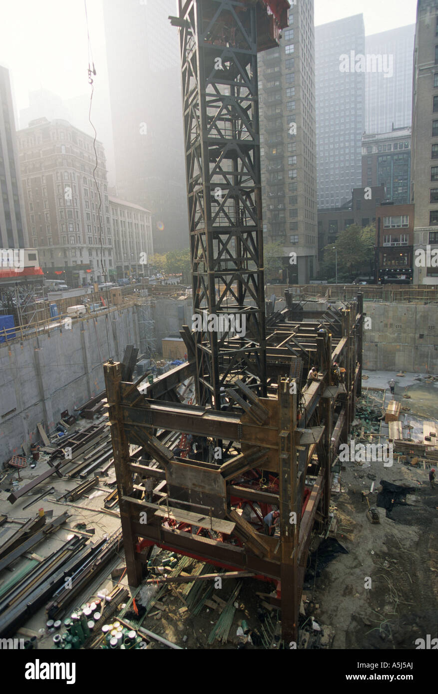 Steel core and crane tower on  Random House building at 1540 Broadway in New York  City. Stock Photo