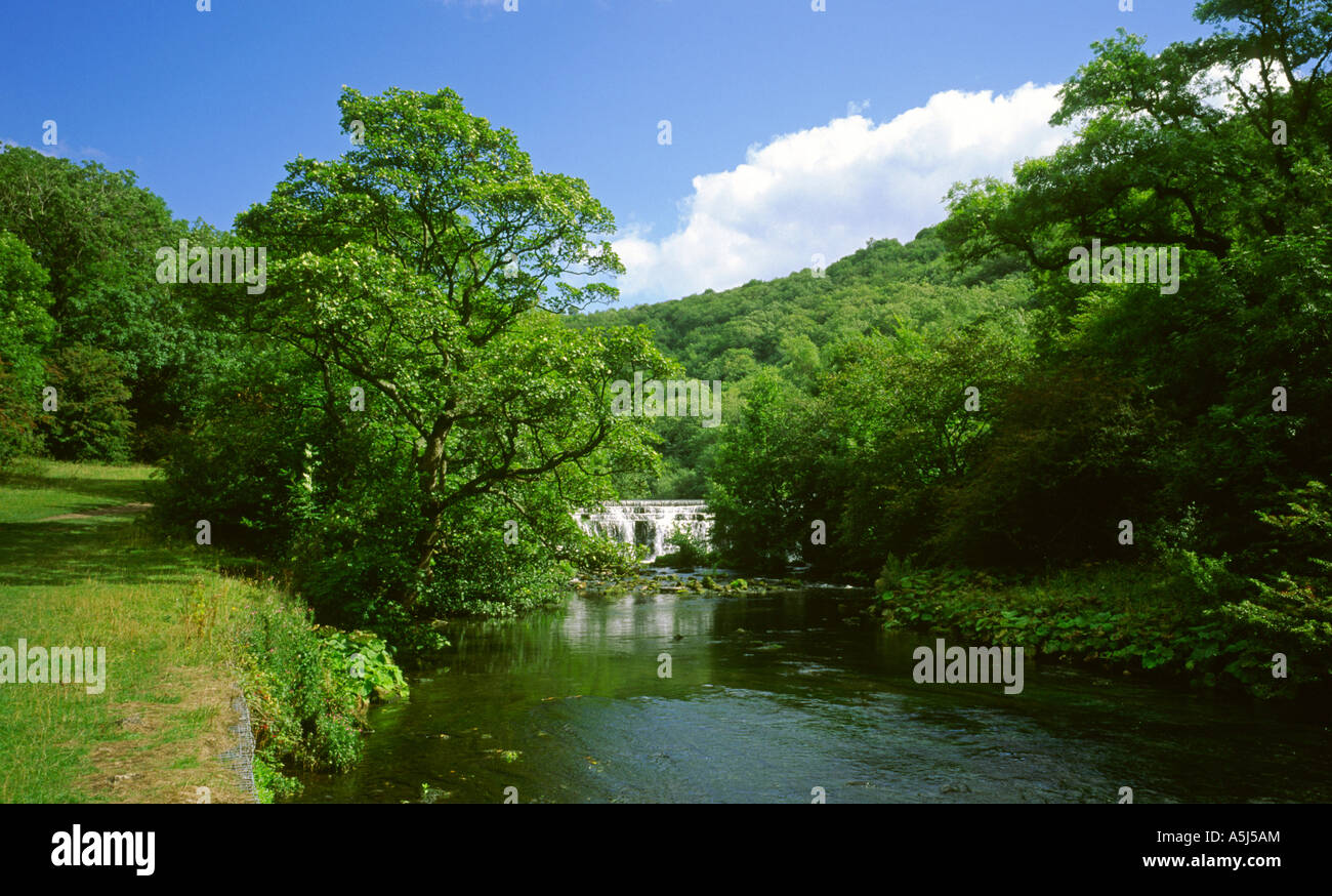View of Monsal Dale and the River Wye near Bakewell in the Peak District Derbyshire England Stock Photo