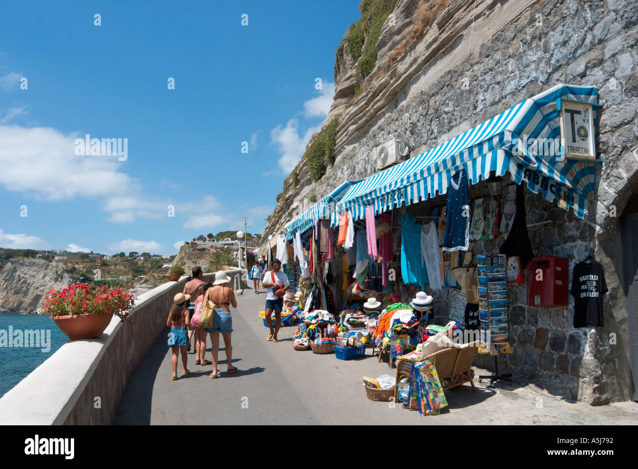 Shop on clifftop path, Sant Angelo, Ischia, Bay of Naples, Italy Stock Photo